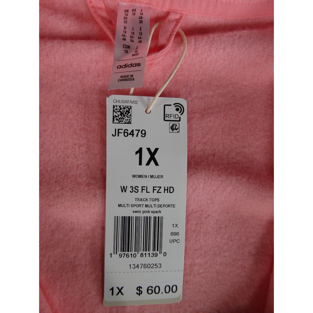 Adidas Women's Track Top JF6479 Full Zip Hoodie, Semi Pink Spark, 1X – Plus Size - Picture 4 of 8